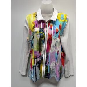 Simply Art By Dolcezza Jacket Women’s Size Large Floral Art To Wear Full Zip